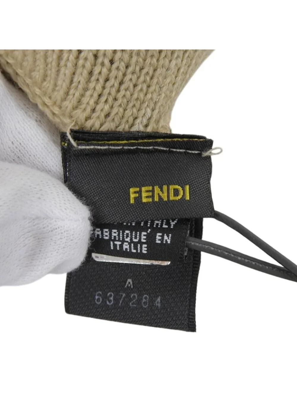 Fendi Wool 100% Zucchino FF Logo Knit Gloves Beige TU
